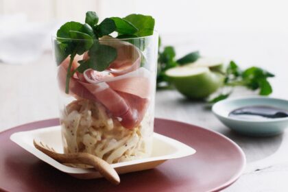 Proscuitto in glass with herbs