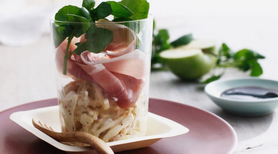 Proscuitto in glass with herbs