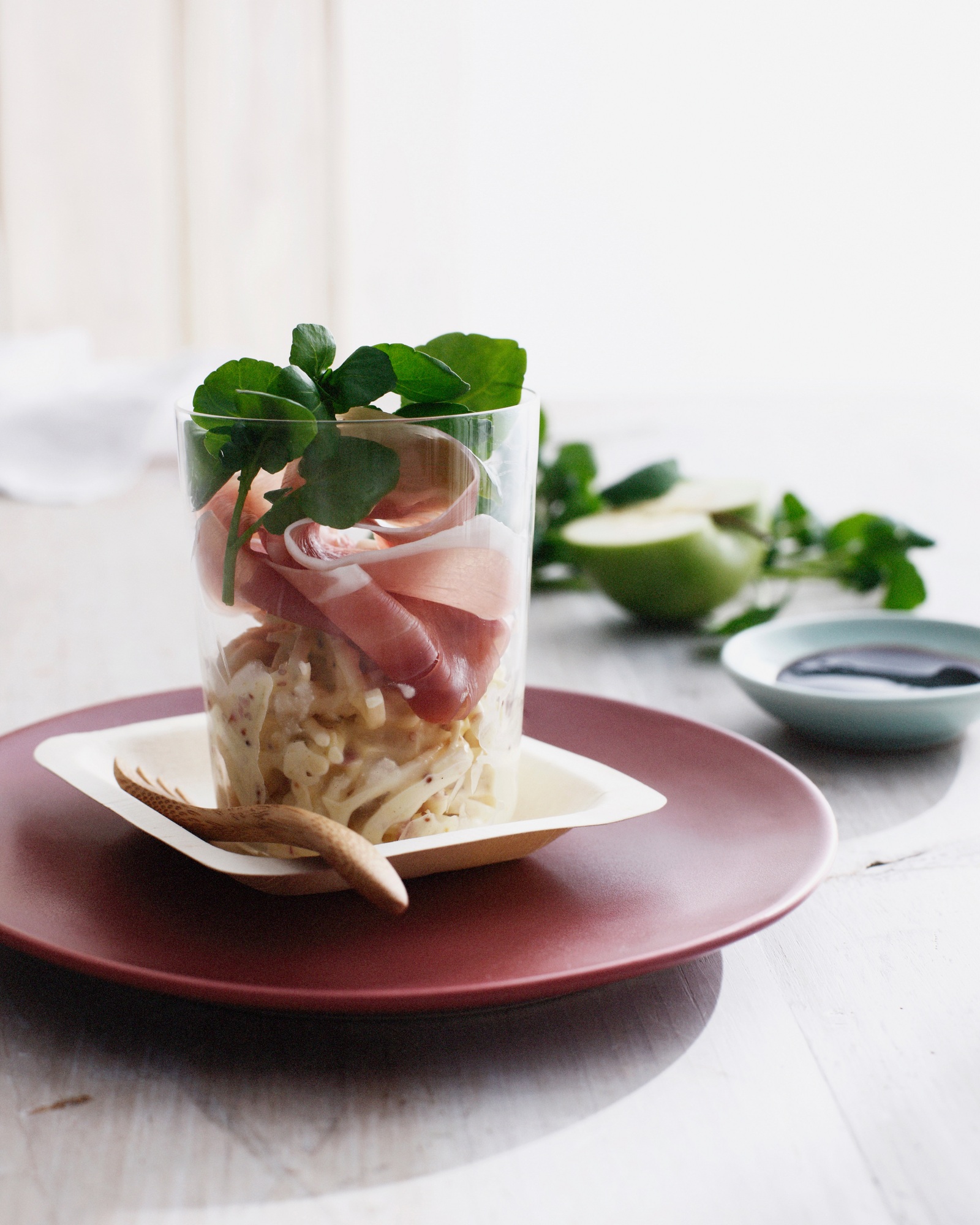 Proscuitto in glass with herbs