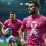 découvrez le premier maillot rose du stade français, conçu pour sensibiliser et soutenir la lutte contre le cancer.