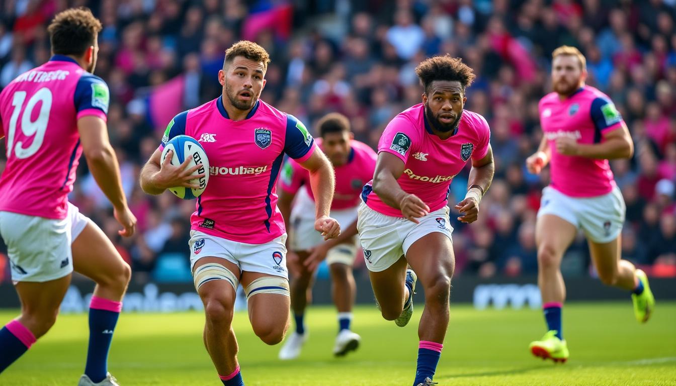 découvrez le premier maillot rose du stade français, conçu pour promouvoir la sensibilisation au cancer et soutenir la lutte contre cette maladie.