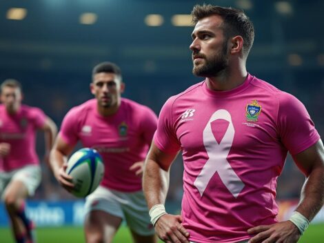 découvrez le premier maillot rose du stade français, conçu pour sensibiliser et soutenir la lutte contre le cancer.