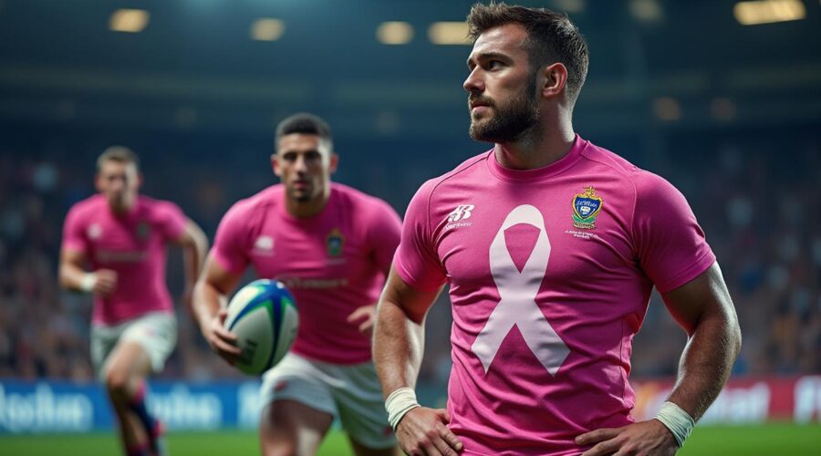 découvrez le premier maillot rose du stade français, conçu pour sensibiliser et soutenir la lutte contre le cancer.