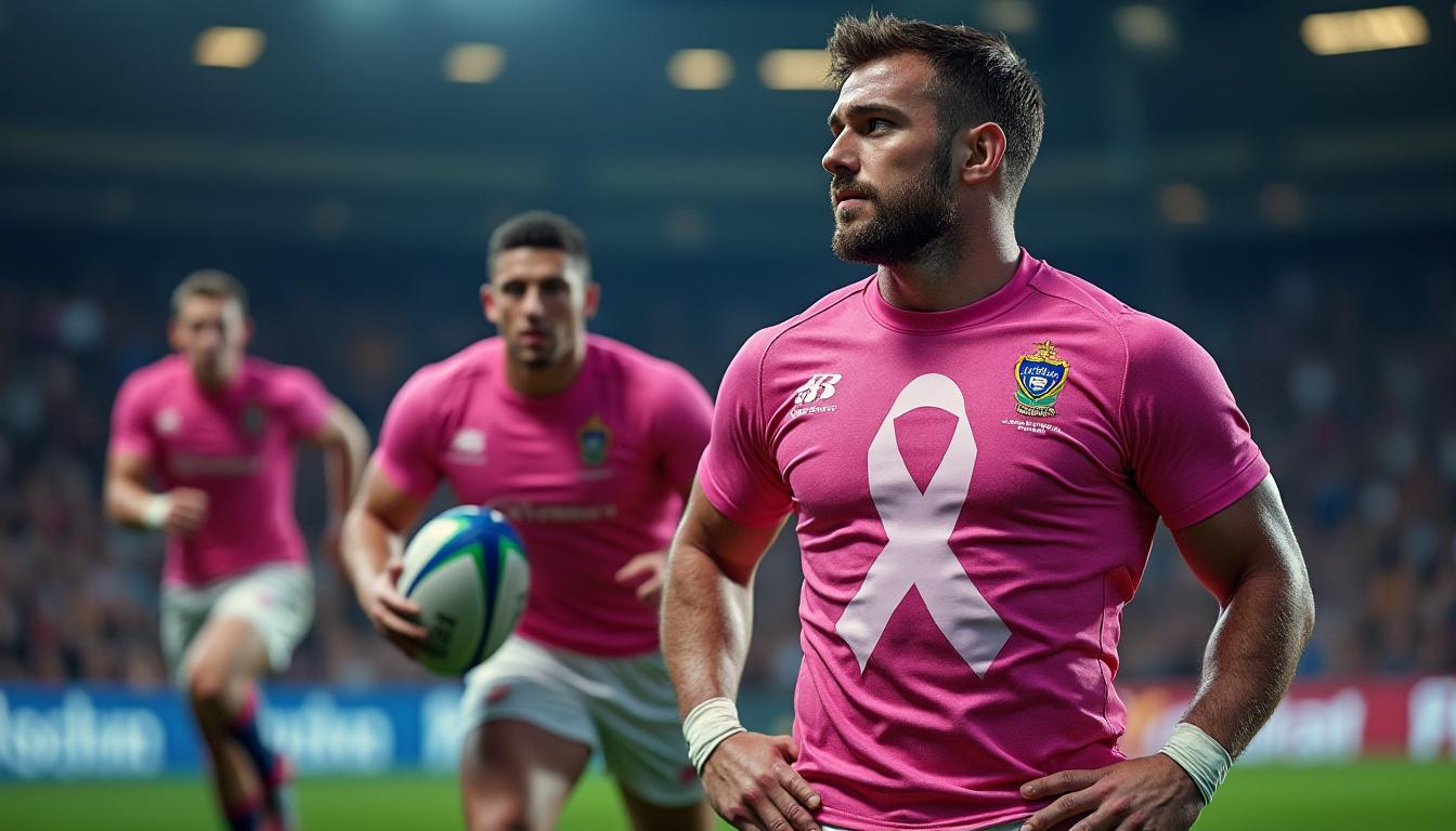 découvrez le premier maillot rose du stade français, conçu pour sensibiliser et soutenir la lutte contre le cancer.
