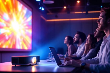 découvrez la démonstration des performances exceptionnelles d'une lampe de vidéoprojecteur longue durée lors d'un événement, alliant luminosité et fiabilité pour des projections optimales.