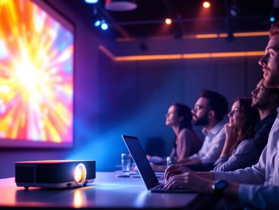 découvrez la démonstration des performances exceptionnelles d'une lampe de vidéoprojecteur longue durée lors d'un événement, alliant luminosité et fiabilité pour des projections optimales.