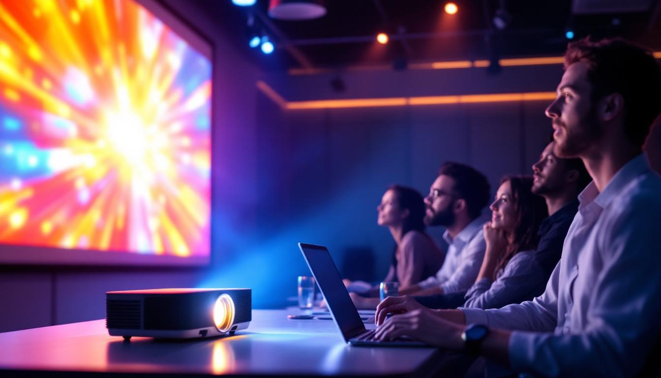 découvrez la démonstration des performances exceptionnelles d'une lampe de vidéoprojecteur longue durée lors d'un événement, alliant luminosité et fiabilité pour des projections optimales.