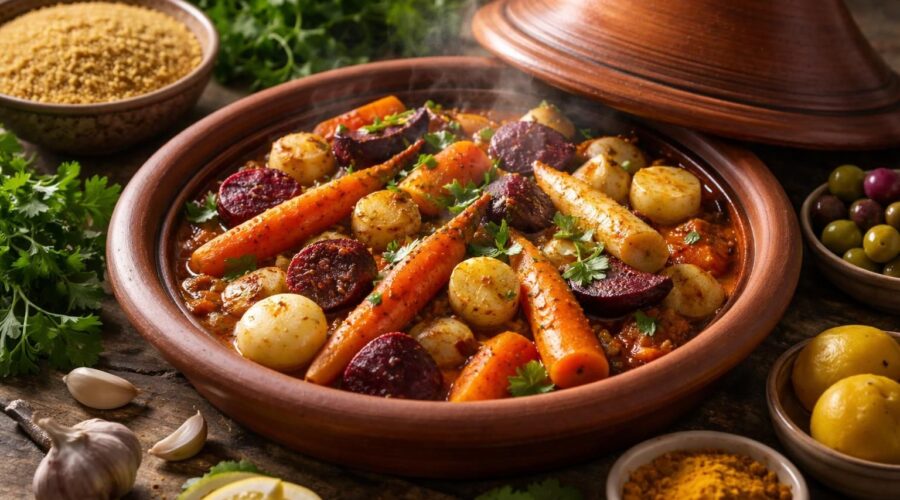 découvrez une délicieuse recette de tajine de légumes racines au millet, pleine de saveurs et de couleurs, parfaite pour un repas sain et gourmand.