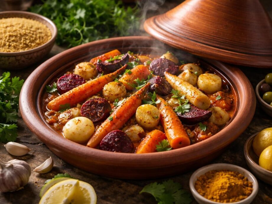 découvrez une délicieuse recette de tajine de légumes racines au millet, pleine de saveurs et de couleurs, parfaite pour un repas sain et gourmand.