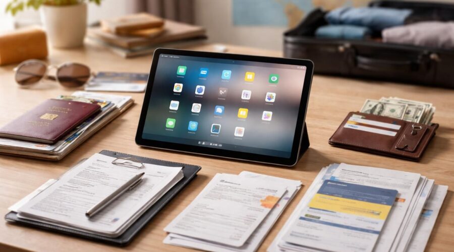 organisez facilement vos papiers et assurances pour un voyage longue durée grâce à une tablette tactile, pour un séjour serein et bien préparé.
