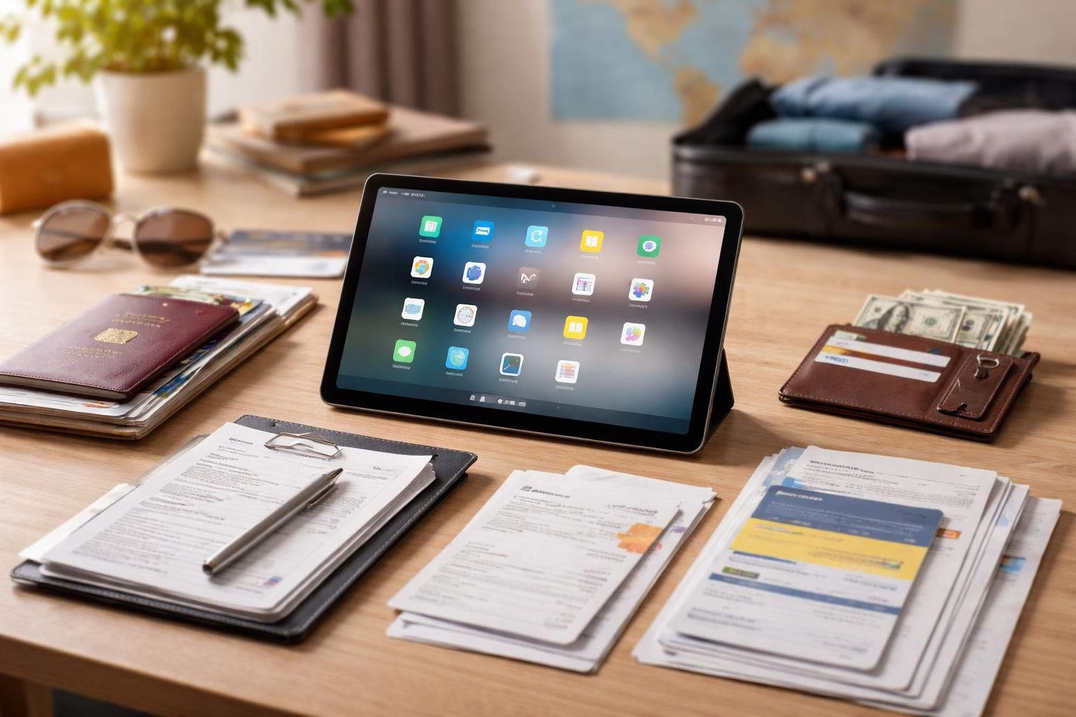 organisez facilement vos papiers et assurances pour un voyage longue durée grâce à une tablette tactile, pour un séjour serein et bien préparé.