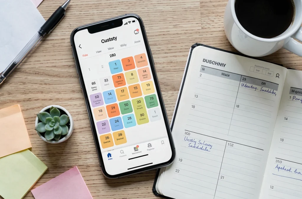 Application de calendrier semaine paire impaire sur smartphone pour organiser la garde alternée, vue de dessus